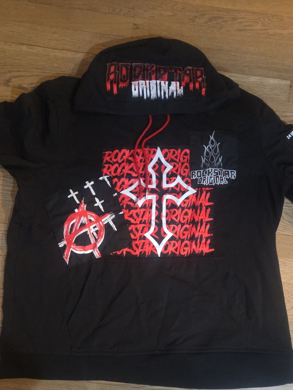 Rockstar Original Men’s Black Hooded Pullover with Red & White Graphics